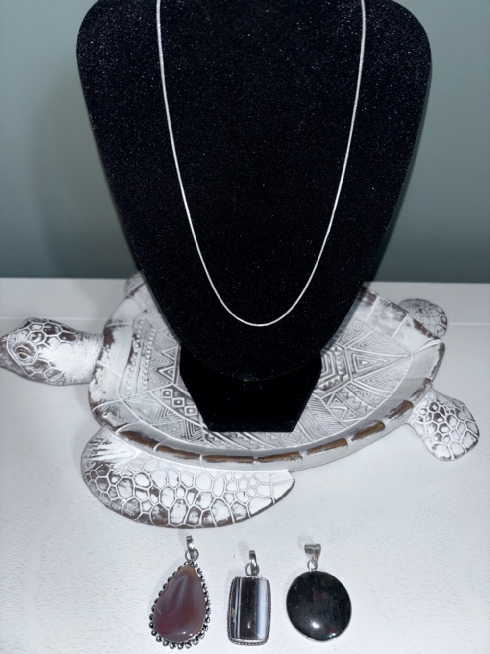 925 Plated Silver Snake Chain Necklace with 3 Mixed 926 Plated Pendants